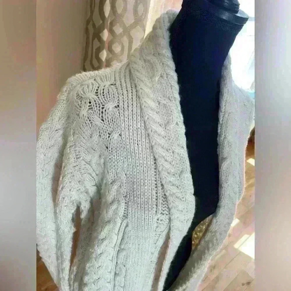 Shannon Woolen Mills Chunky Cable Knit Open Cardigan Sweater Womens Size M Ivory - Picture 2 of 14